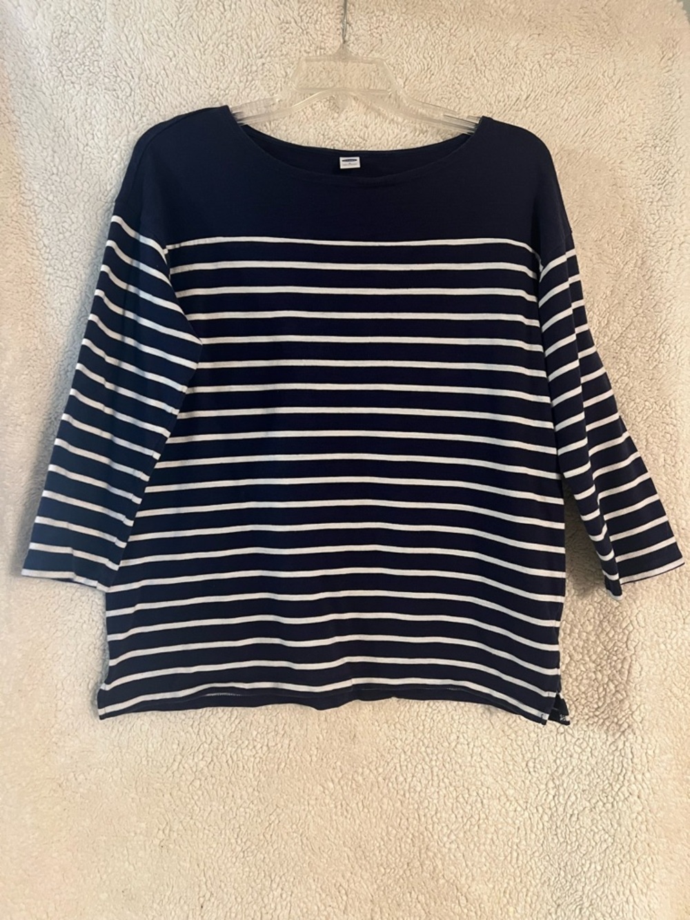 Old Navy Navy & White Striped Boatneck Long Sleeve Top